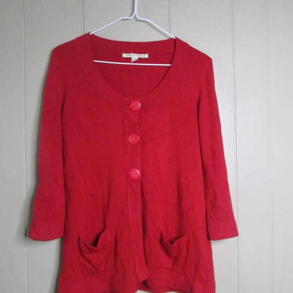 Carolyn Taylor Cardigan Sweater S 3/4 Sleeve Pockets Big Buttons Red - Picture 1 of 12